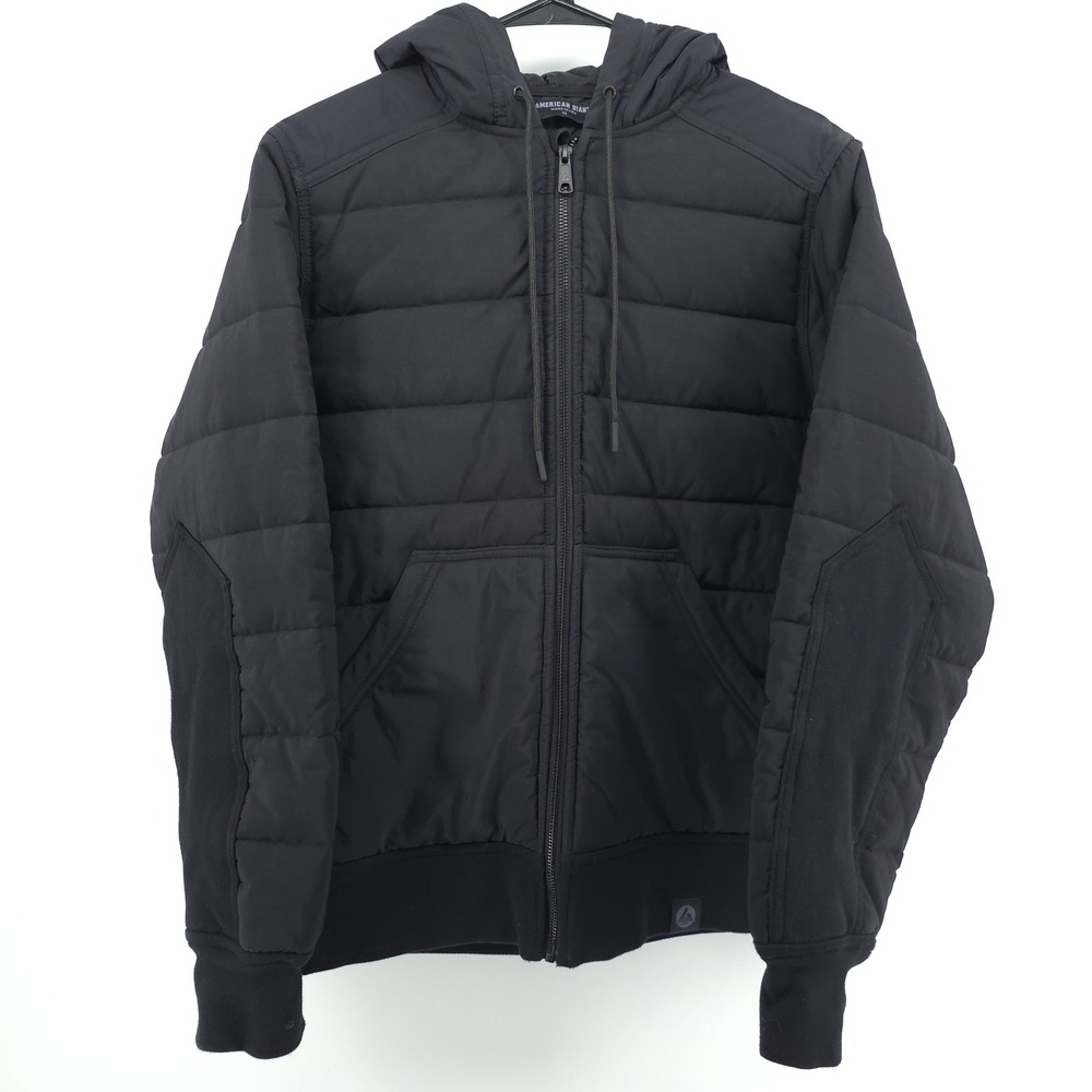 American Giant Quilted Hybrid Men Hoodie M Black Made in USA Puffer Jacket